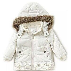 Starting Out Ivory Puffer Jacket w/ Removable Faux Fur Hood, Size 3MO, NWT!!